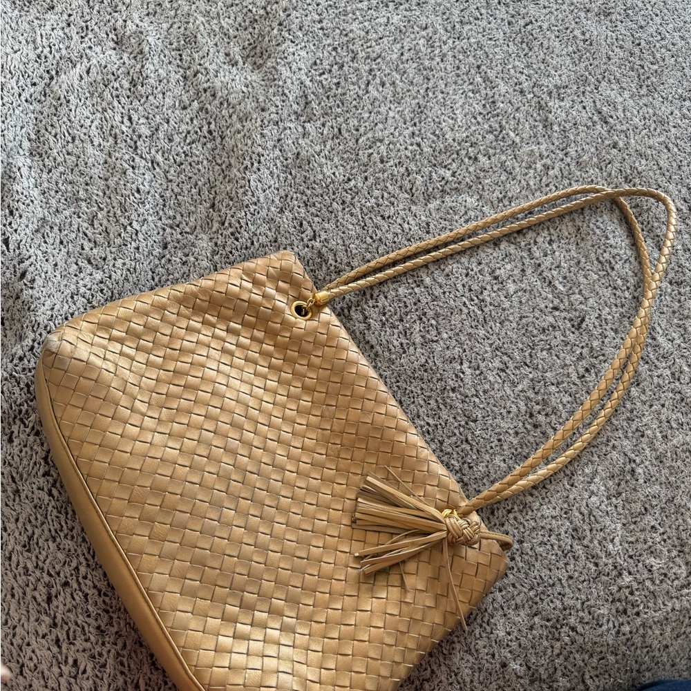 Bottega Veneta Vintage Gold Woven Intrecciato Leather Double Strap Bag authentic - Picture 12 of 12